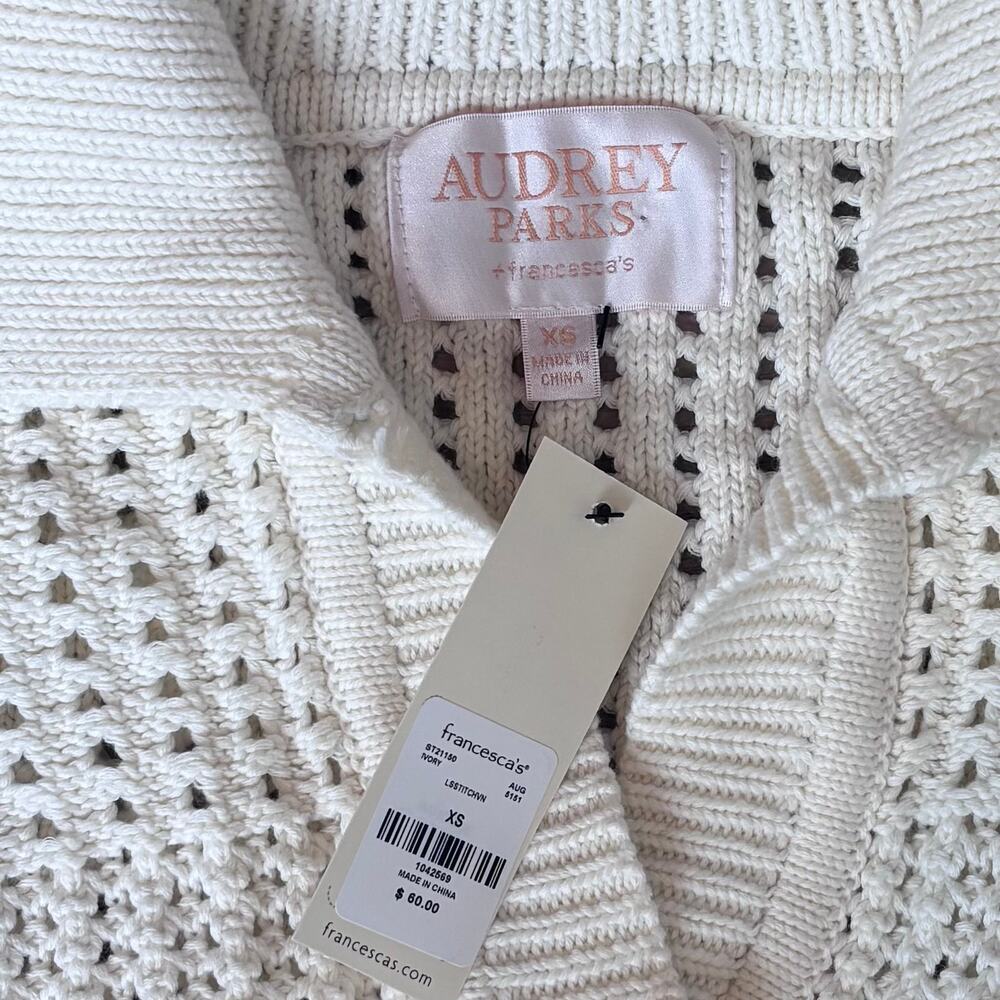 NWT Francesca’s Audrey Parks Crochet Stitch Sweater Collared Pullover Women XS - Picture 4 of 7